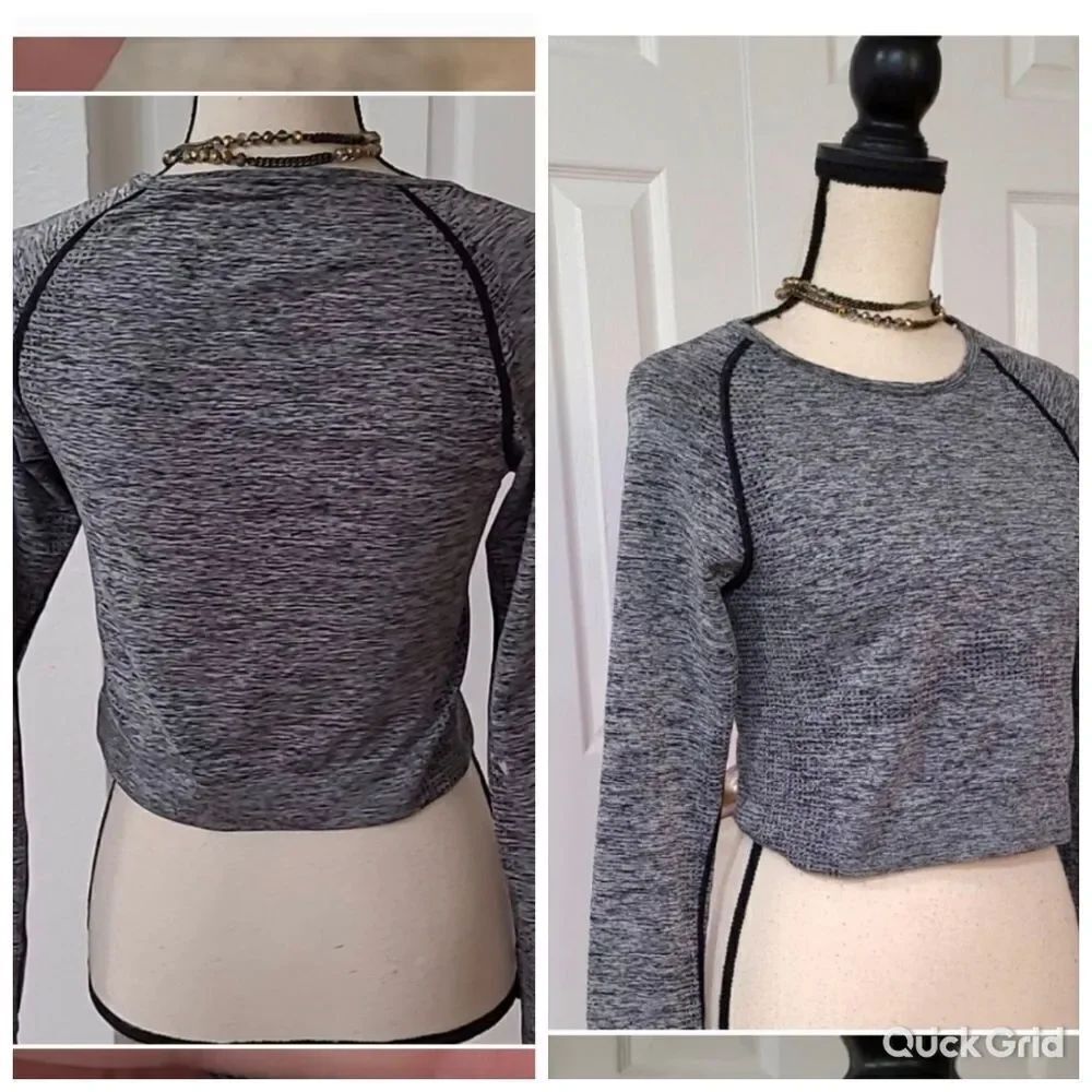 ♡PINK Long Sleeve Crop Workout Top Grey LVictoria's Secret